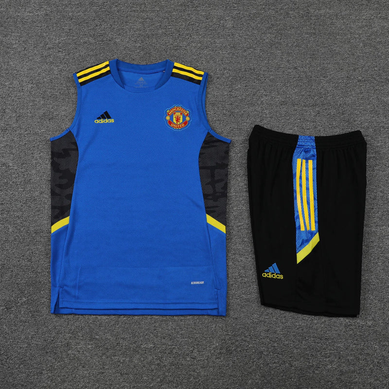 Conjunto Regata Manchester United 21/22 Adidas - Azul+Preto+Amarelo