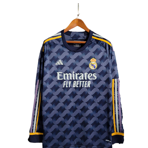 Camisa  Real Madrid Away Adidas 2023/24 (Manga longa) Azul/Preta