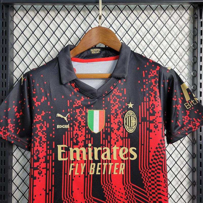 Kit Infantil Milan Away 23/24 - Puma - Preto e Vermelho