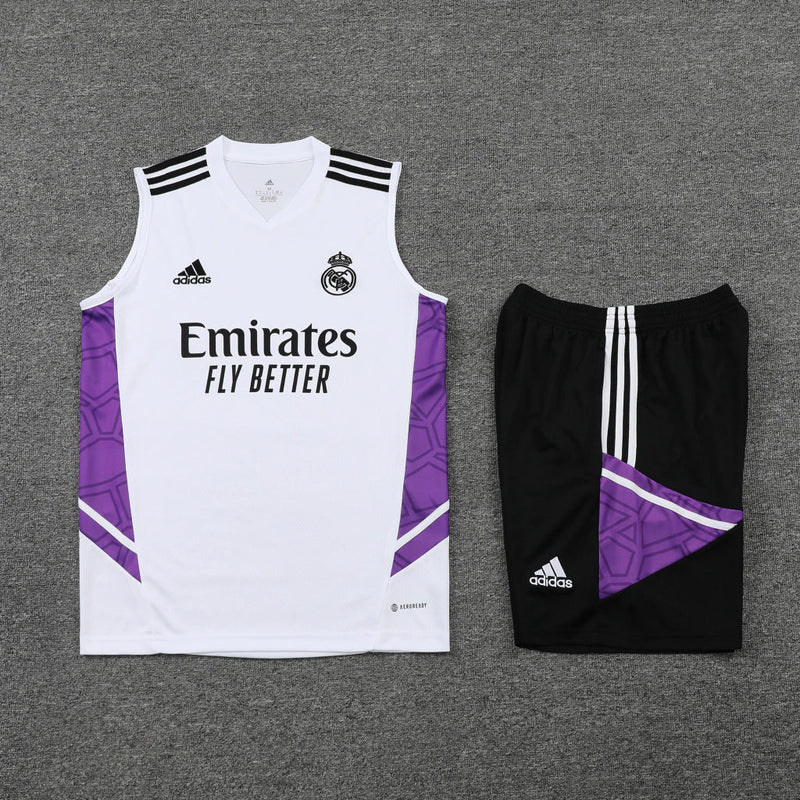 Conjunto Regata Real Madrid 22/23 Adidas - Branco+Roxo