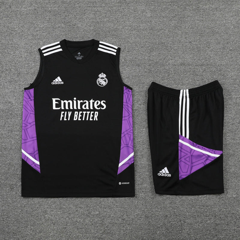 Conjunto Regata Real Madrid 22/23 Adidas - Preto+Roxo