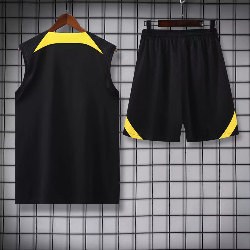 Conjunto Regata PSG Jordan 22/23 - Preto+Amarelo