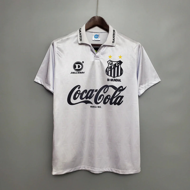 Camisa Santos I 1993 - Retrô Masculina Branca - Bi-mundial Coca Cola