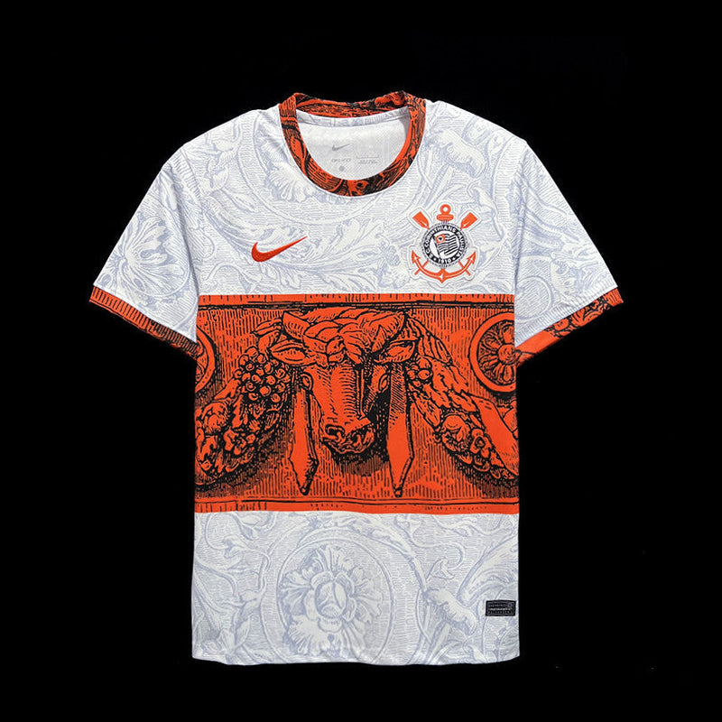 Camisa Nike Corinthians Edição Especial 23-24 Torcedor Masculina - Branca e Laranja - Touro