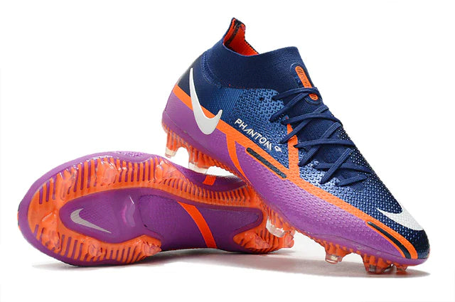 Chuteira de Campo Chuteira Nike Phantom GT 2 Elite DF FG - Azul, roxo e vermelho