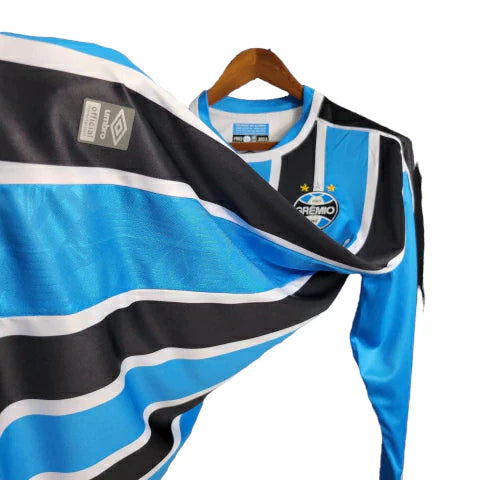 Camisa Grêmio Home 23/24 - Manga Longa - Torcedor Umbro Masculina - Azul e Preto